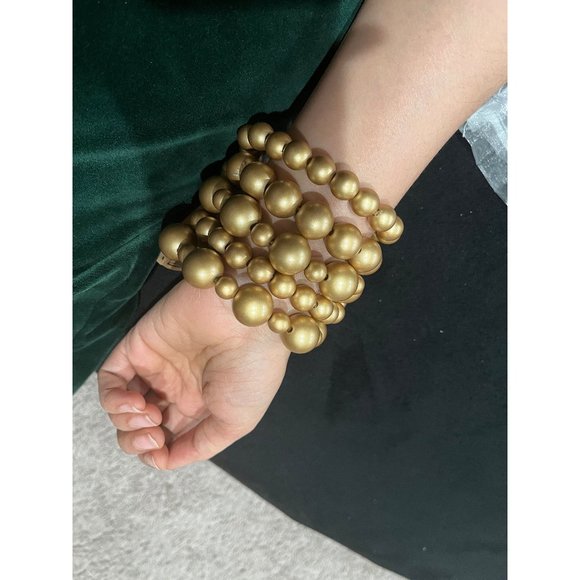 Gold statement bracelet chunky bead wide cuff  bold acrylic boho chunky layered - Picture 1 of 8